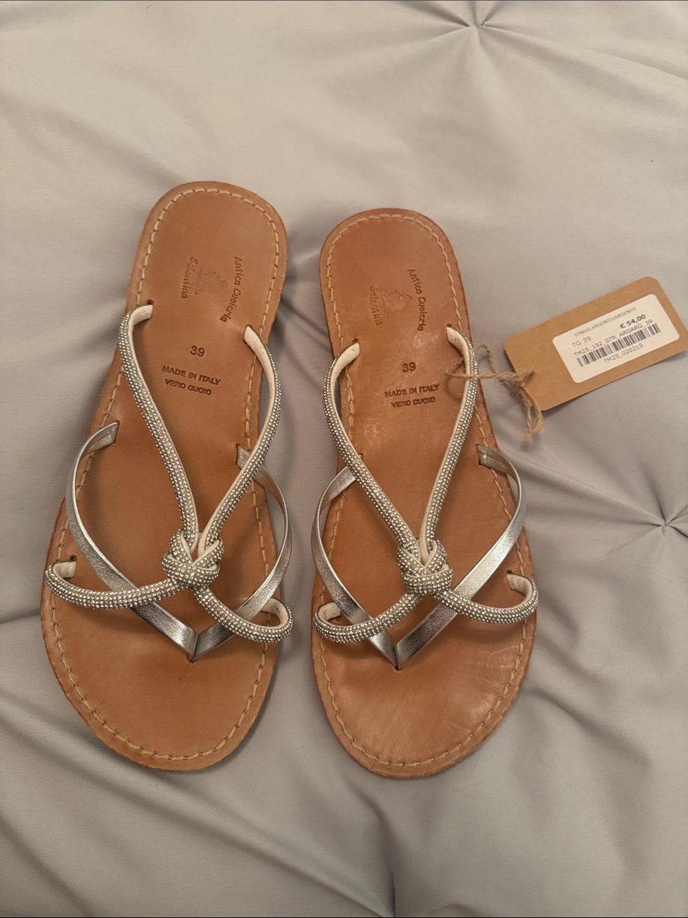 Ladies Silver Leather Knot-Strap Sandals by (unknown)